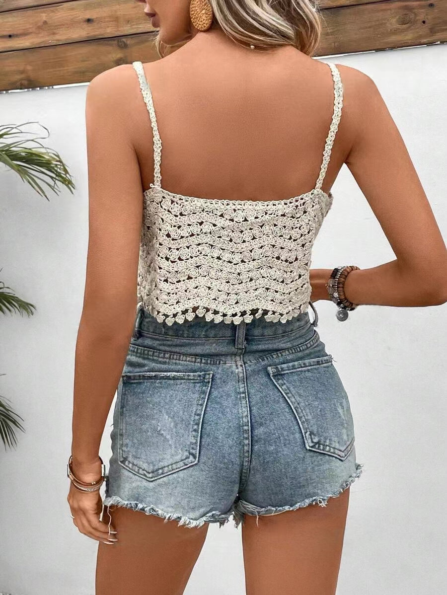 Hand Crocheted Openwork Suspender Top With Tassel Beads Crochet hook Bella Mia